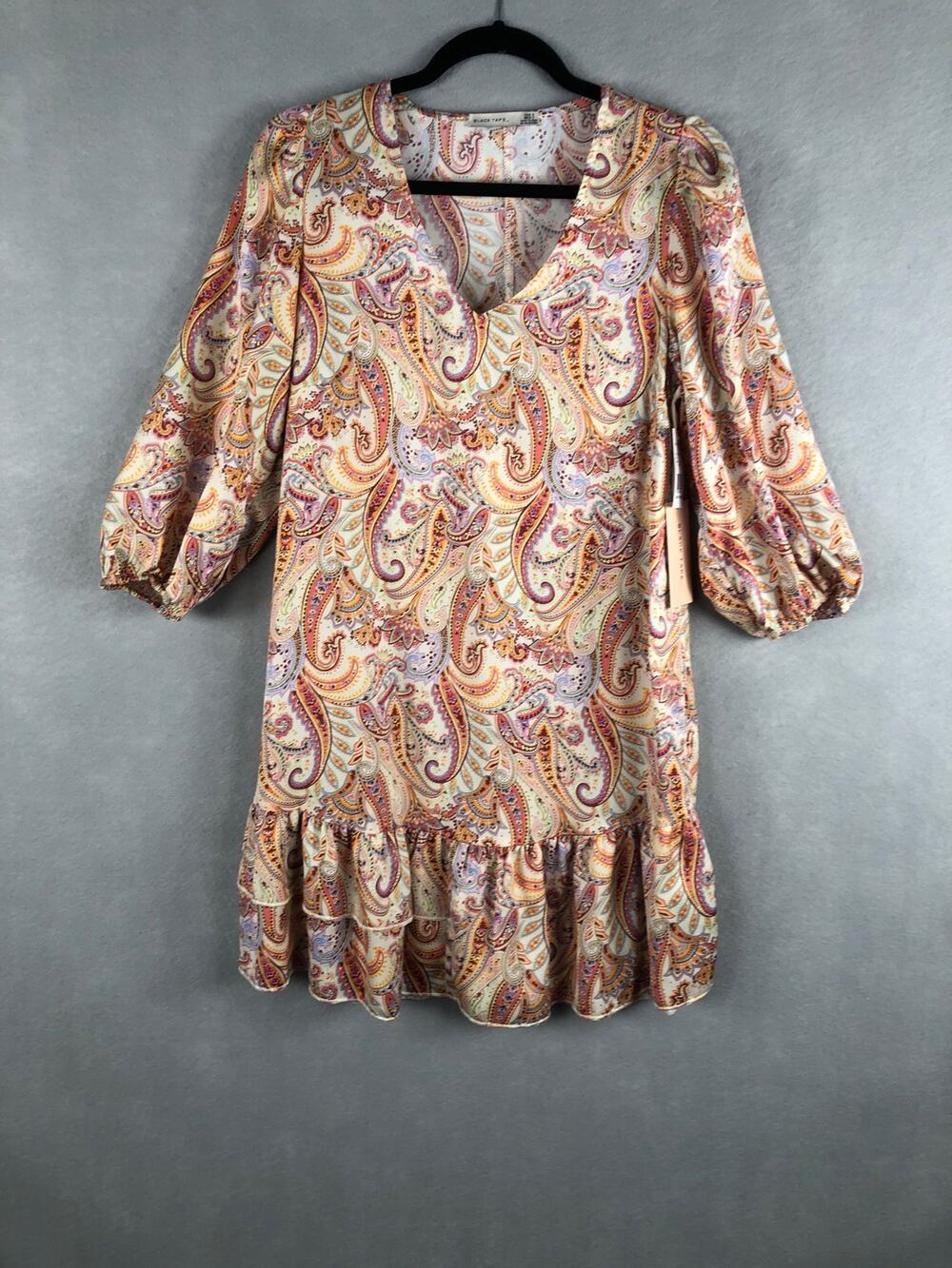 Black Tape V-Neck Dress Paisley Women's Size Small NEW